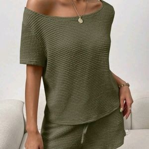 Unity Solid Waffle Knit Tee & Tie Front Shorts